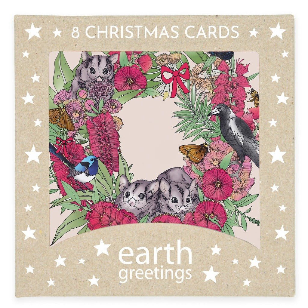 Earth Greetings Pack of 8 Christmas Cards - Flourishing Wreath