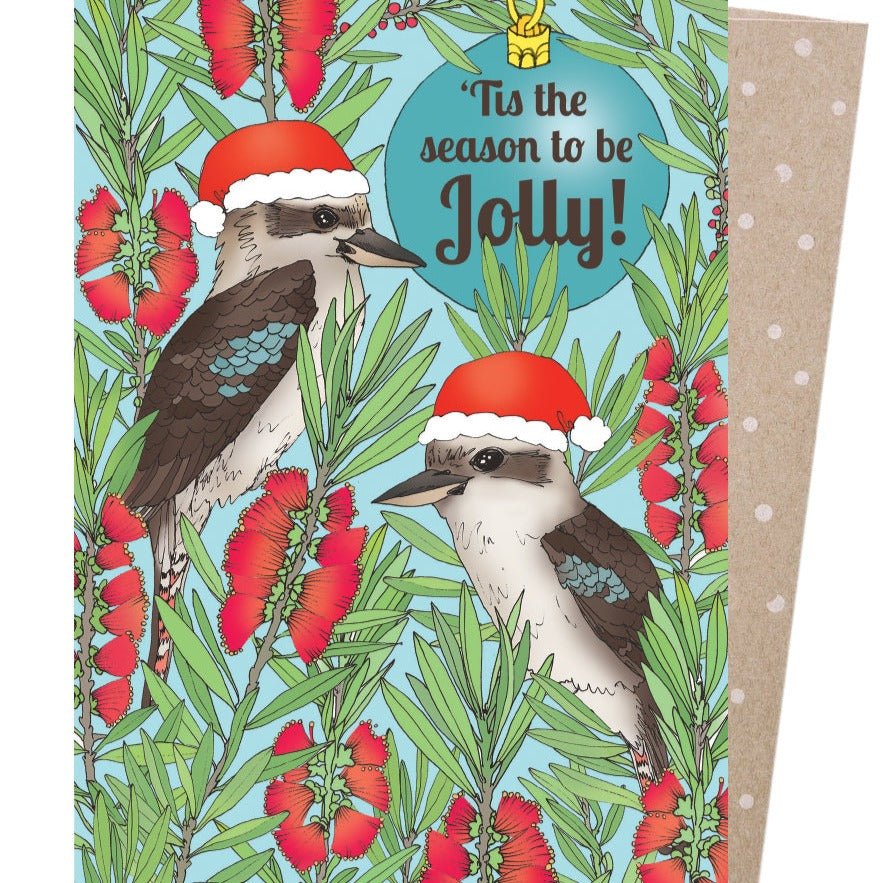 Earth Greetings Christmas Card  - Jolly Kookaburras by Artist Victoria McGrane.