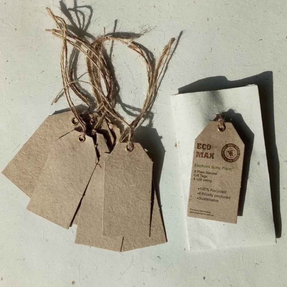 Elephant Dung Swing Tags from EcoMax, in Natural