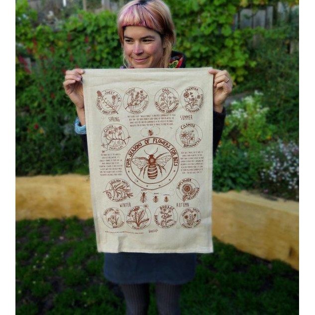 Permaculture Educational Tea Towels - Flowers for the honey bees