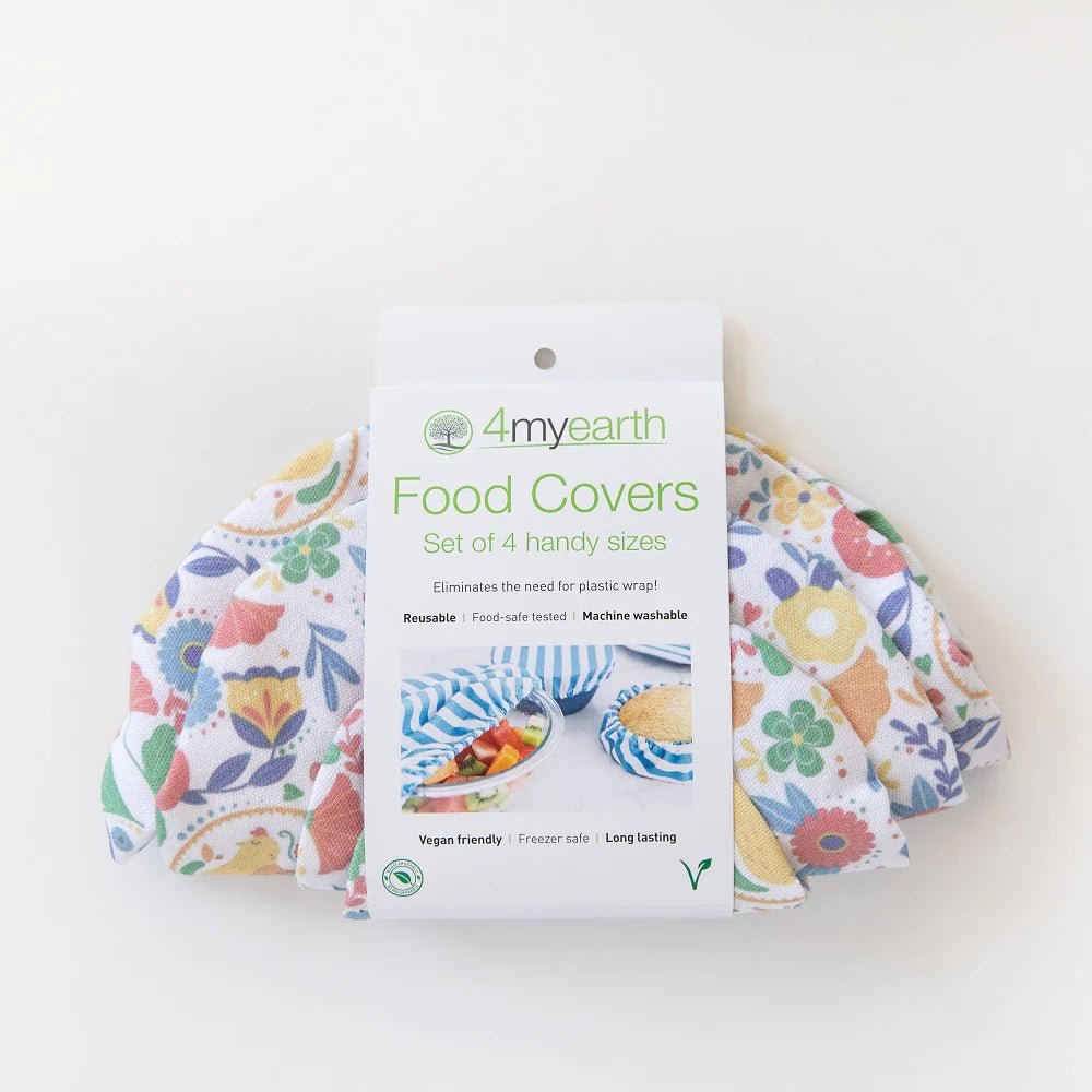 4MyEarth Set of 4 Food Covers in Chicken Fiesta Design, In Compostable Cardboard Packaging.