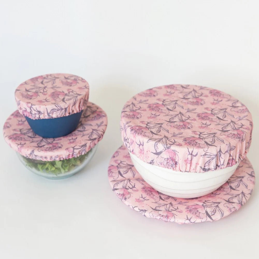 4MyEarth Set of 4 Food Covers in Peonies Design, Covering Bowls - Urban Revolution.