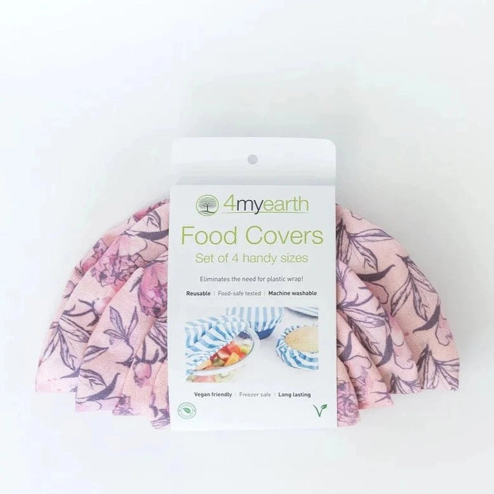 4MyEarth Set of 4 Food Covers in Peonies Design, In Compostable Cardboard Packaging - Urban Revolution.