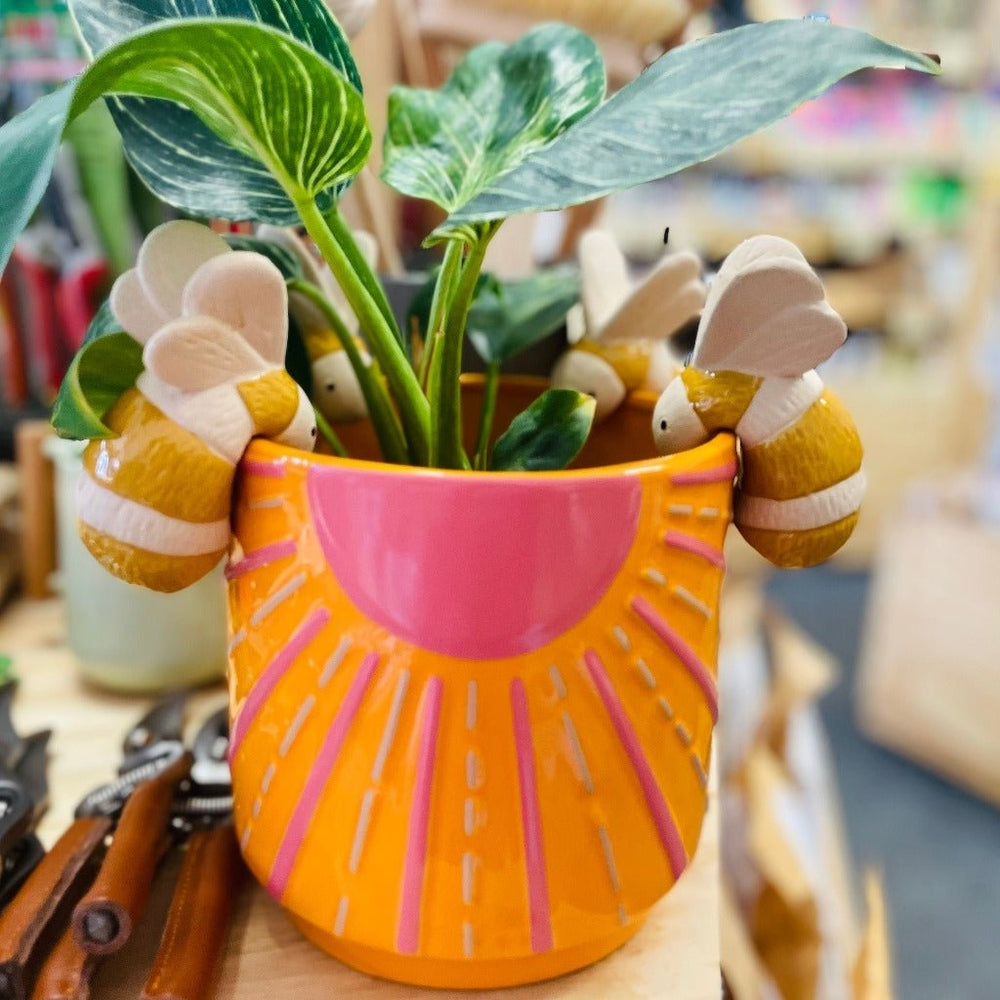 Ceramic Bee Pot Sitters from Alfresco Gardenware - Four Bees on Pot