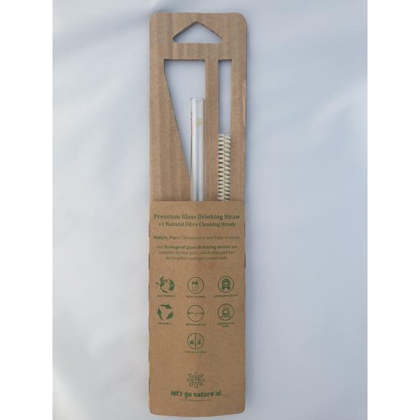 Glass straw and cleaning brush in paper packaging
