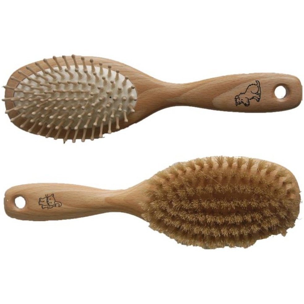 Two Double Sided Pet Brushes from Heaven In Earth, Showing Both Bristle Types