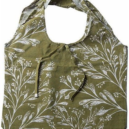 Hampi Shopping Bags - 100% Cotton Screen-Printed Machine Washable Olive Branch Olive