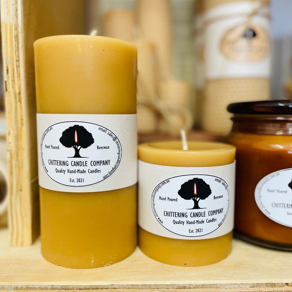 Hand Poured WA Beeswax Pillar Candles, 80mm and 150mm by the Chittering Candle Company