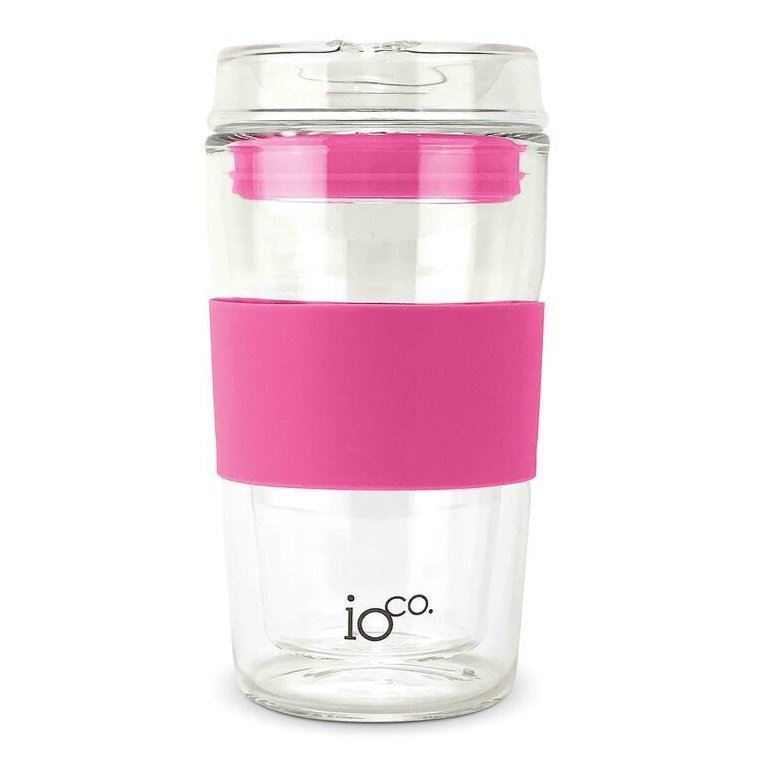 IOco 12oz Glass Coffee Traveller Cup - Bossy Pink.