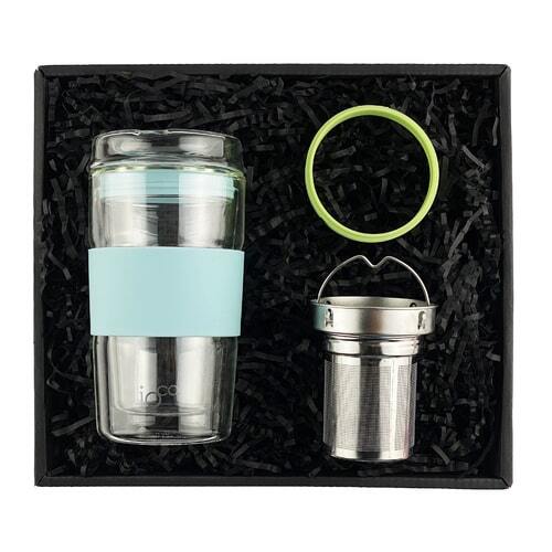 IOco Travel Tea Set with 12oz Glass IOco Cup, Tea Infuser and Interchangeable Siicone Seal