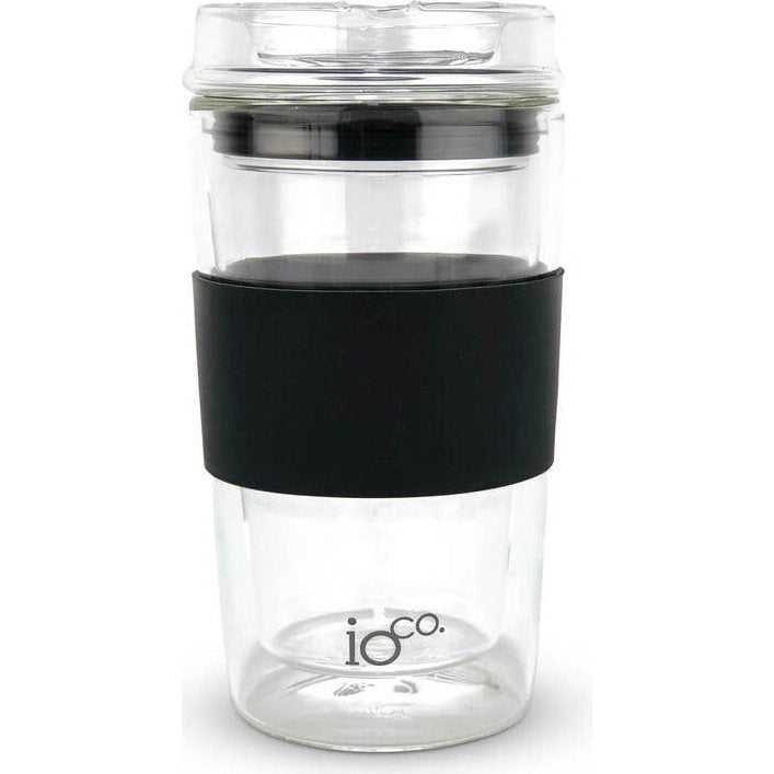 IOco 12oz Glass Coffee Traveller Cup - Black Night