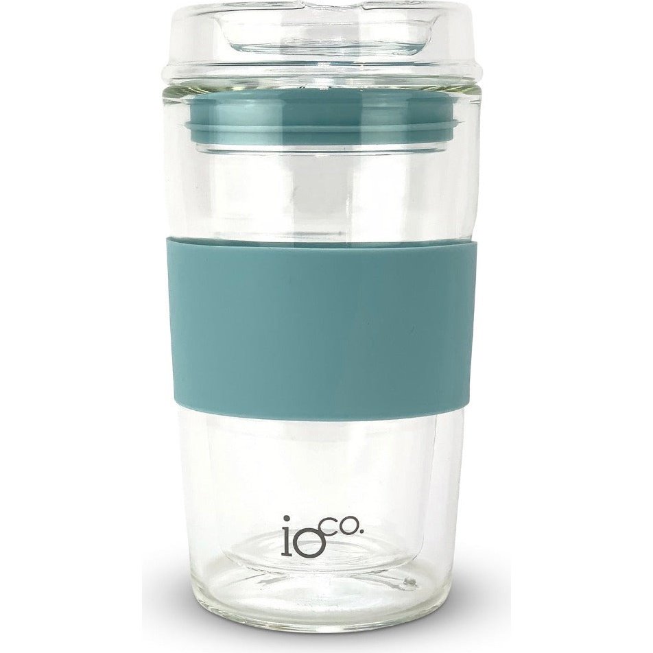 IOco 12oz Glass Coffee Traveller Cup - Ocean Blue