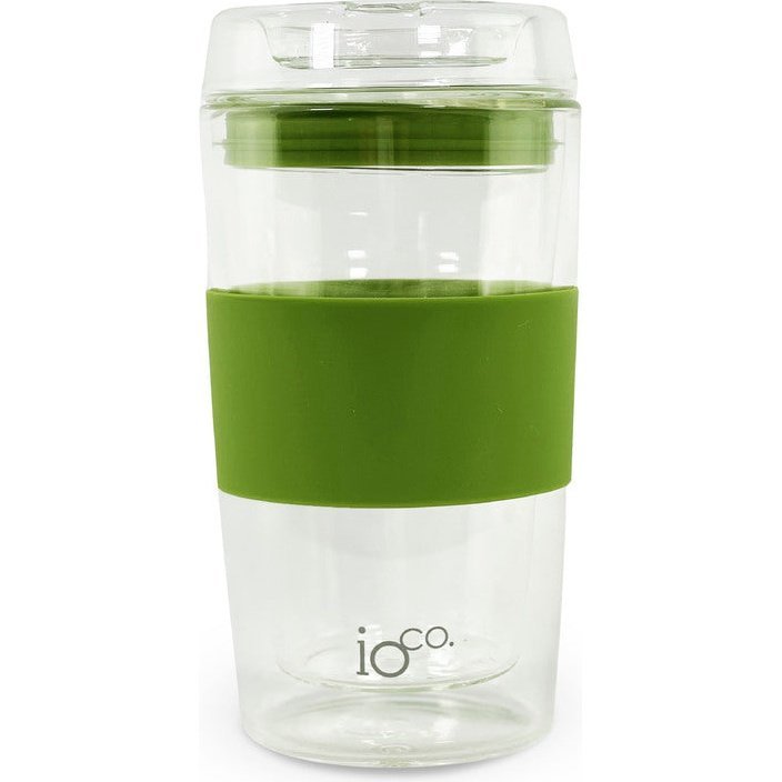 IOco 12oz Glass Coffee Traveller Cup - Olive Green