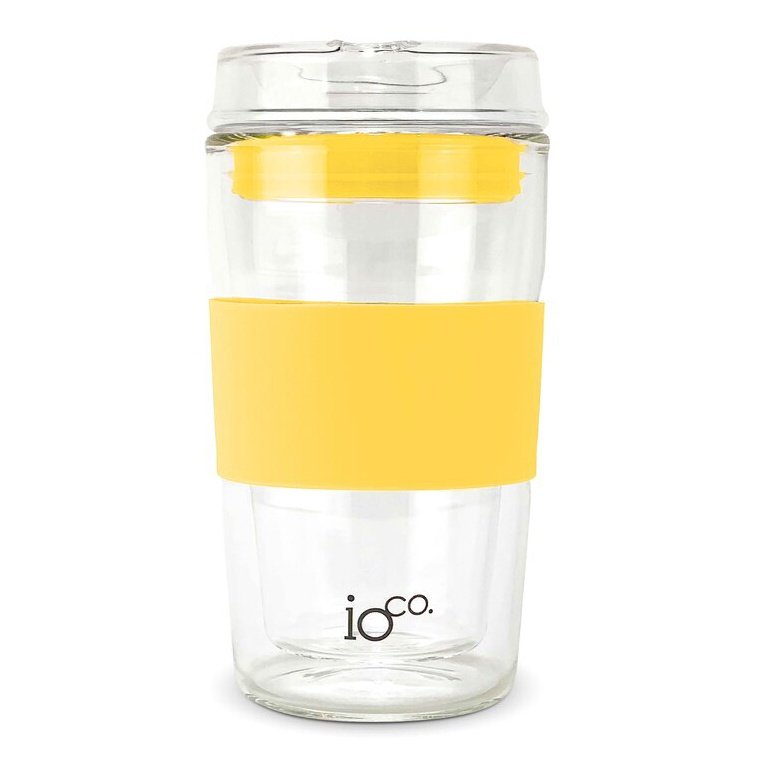 IOco 12oz Glass Coffee Traveller Cup - Sunny Yellow.