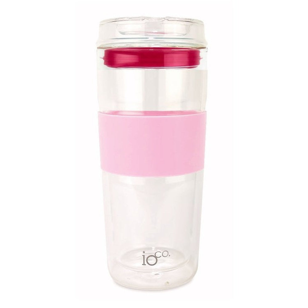 IOco 16oz Glass Coffee Traveller Cup - Marshmallow Pink with Hot Pink Seal.