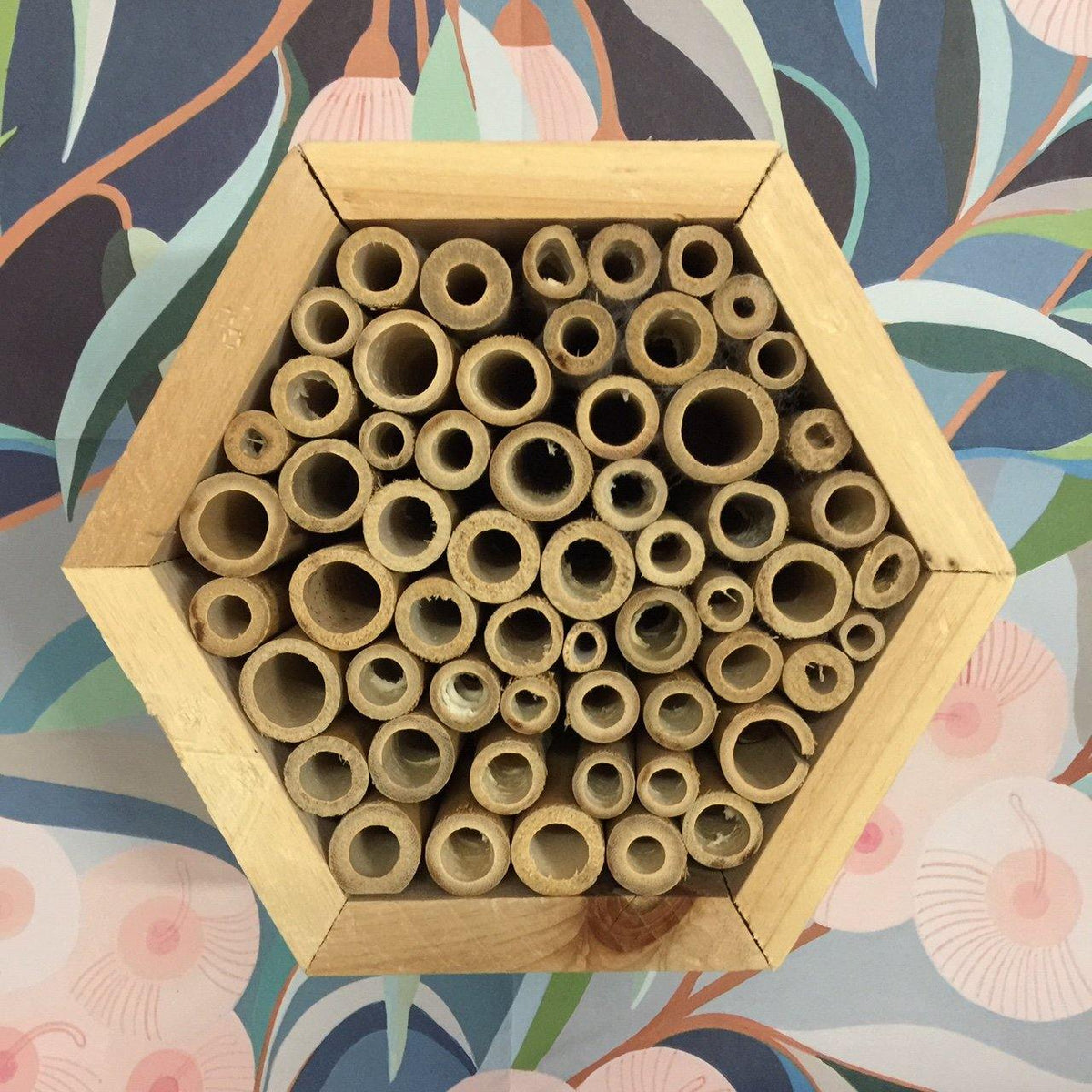 Hexagonal Insect Hotel with Bamboo Tubes - Front view