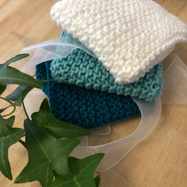 Hand knitted face washers - set of 3. Made by PaulaW.