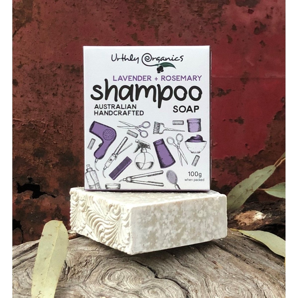 Urthly Organics handcrafted Lavender + Rosemary Shampoo Soap Bar, 100g