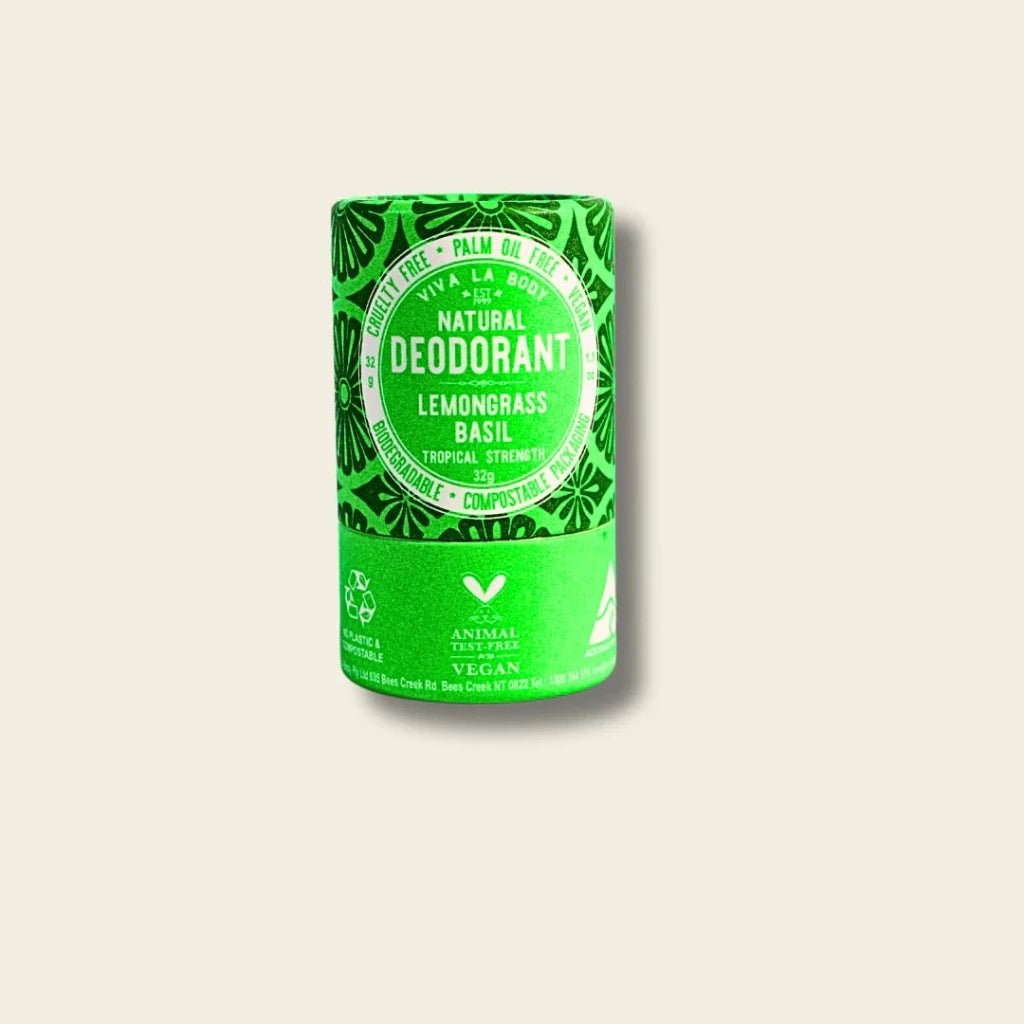 Basil Lemongrass Petite Deodorant in Compostable Tube from Viva La Body, Urban Revolution.