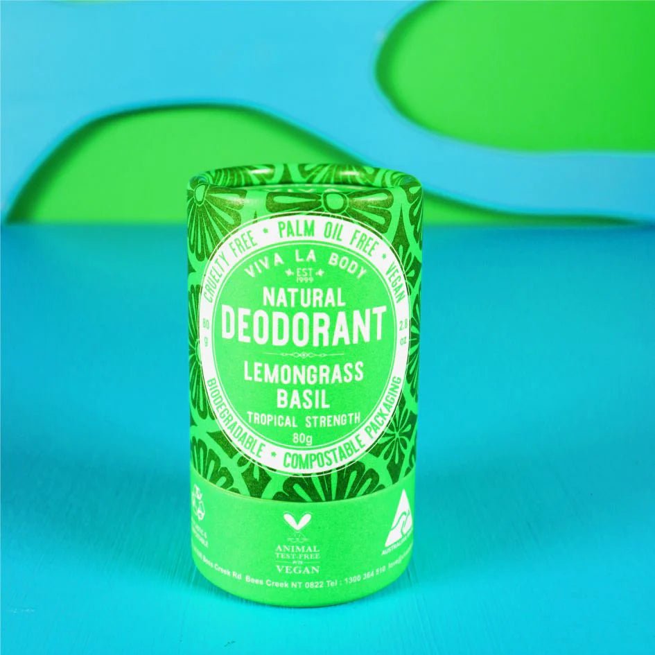 Lemongrass Basil 80gm Deodorant Stick in Compostable Tube from Viva La Body, Urban Revolution.