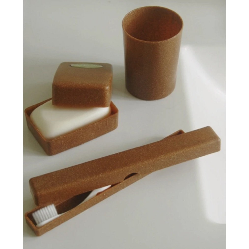 Liquid Wood Eco Travel Set with Toothbrush Holder, Rinse Cup and Soap Container