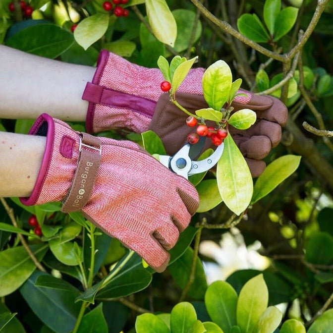 Protect Hands in the Garden with the Red Tweed Gardening Gloves from Burgon &amp; Ball