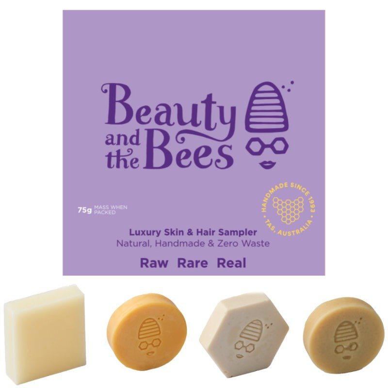Four Solid Bars of Skin & Hair Care in Luxury Sampler Box from Beauty & the Bees.