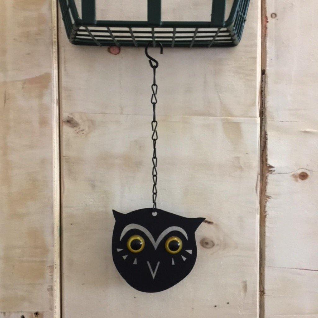 Metal Scare Owl Face with Reflective Eyes Hanging