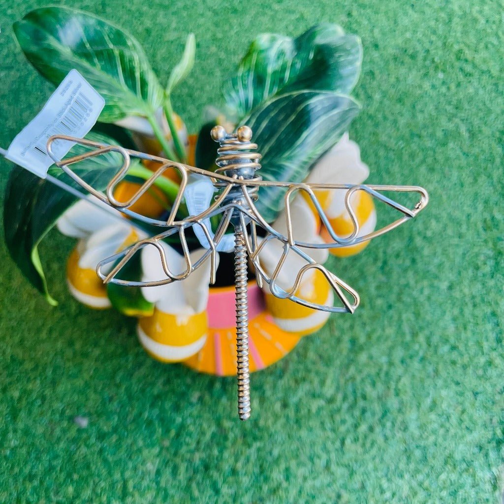 Decorative Metal Dragonfly on Stick in Plant Pot, Alfresco Gardeware.