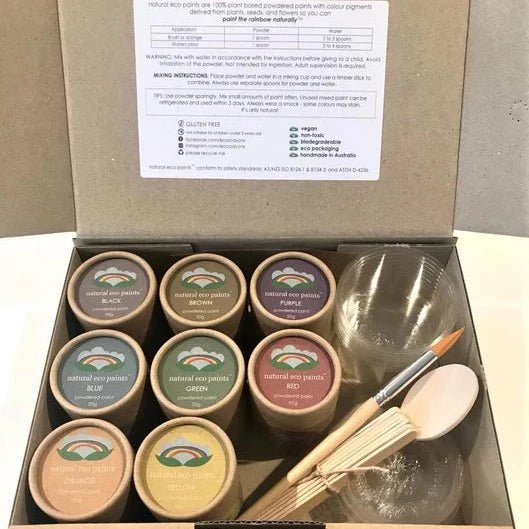 Natural Eco Paint Kit with 8 Paint Colours, Cups and Brushes.