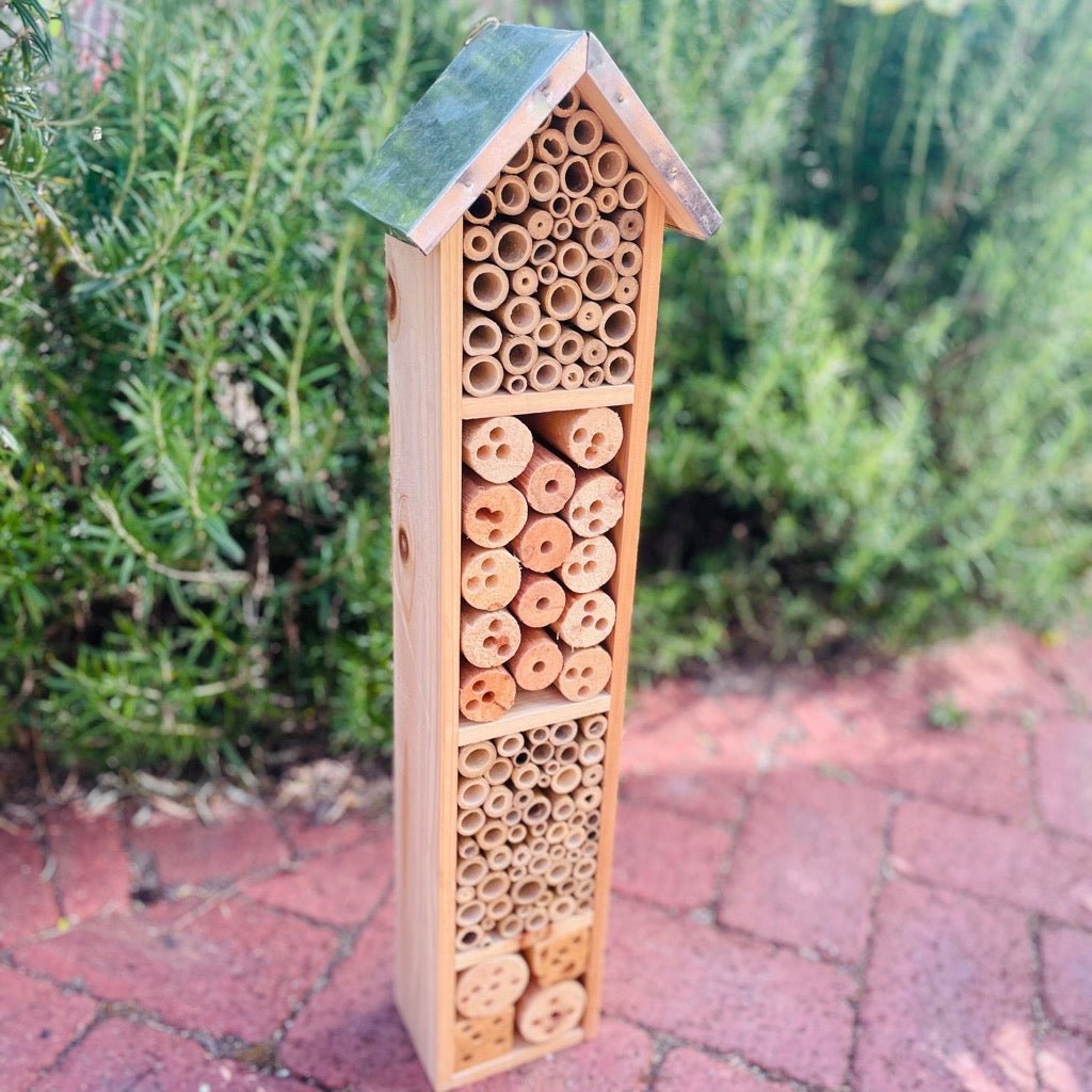 Tall Insect Hotel, Natural Finish with Zinc Roof