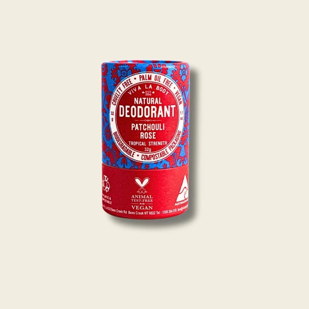 Patchouli Rose Petite Deodorant in Compostable Tube from Viva La Body, Urban Revolution.