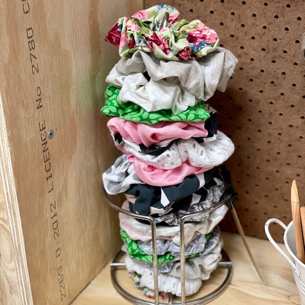 PaulaW assorted upcycled scrunchies in tower