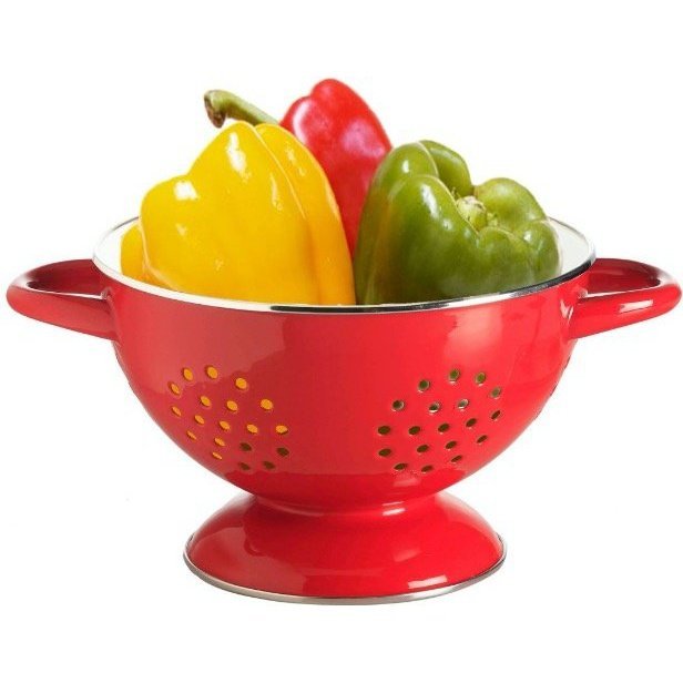  Porcelain Enamel Colander from RetroKitchen, with Red, Yellow and Green Capsicums