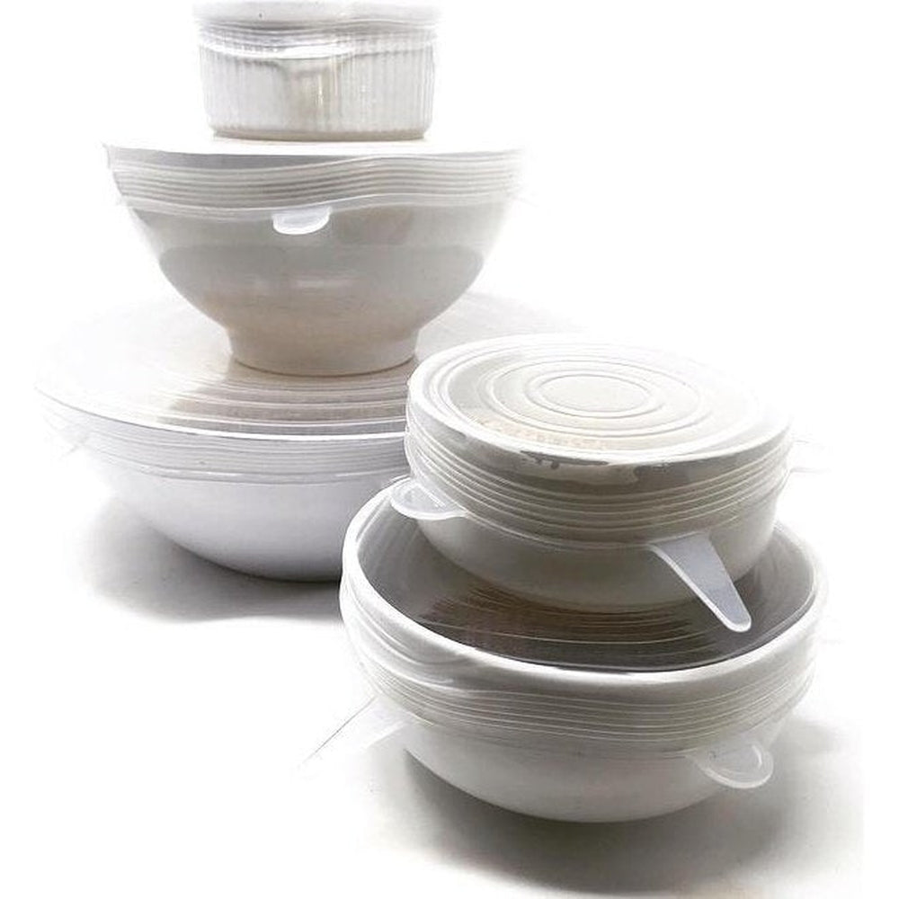 Little Mashies Reusable Bowl Covers, Shown on Stacked Bowls