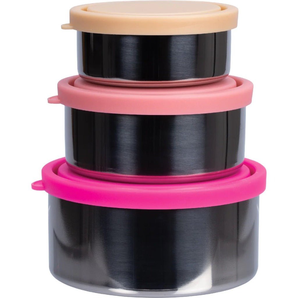 Stainless Steel Round Nesting Containers - 3 Piece Set in Rise Pink Ombre Collection.