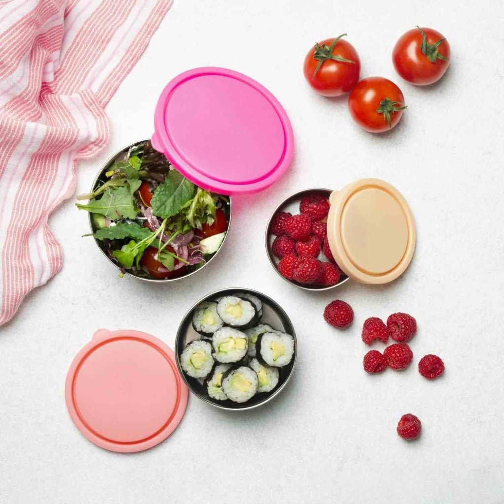 Ever Eco 3 Piece Round Container Set with Food in Rise Colour Palette.