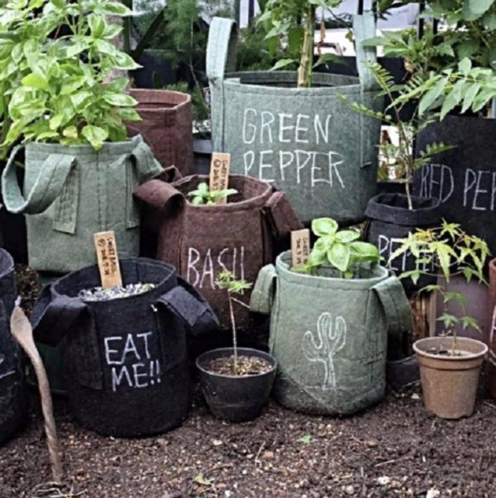 A Collection of Recycled Plastic Root Pouch Plant Pots in Various Sizes