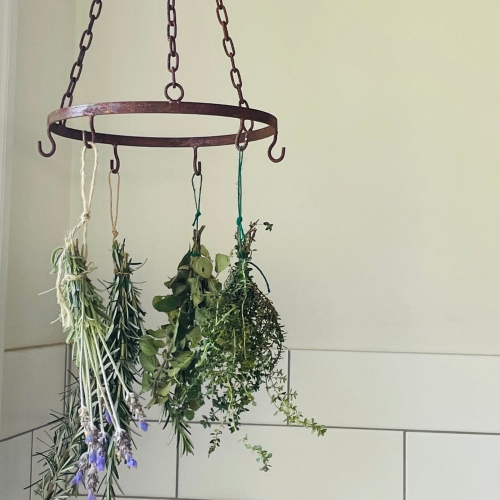 Rust Look Herb Dryer with Hanging Herbs