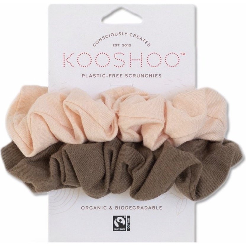 Organic Cotton Scrunchies from KOOSHOO, in Blush Pink and Walnut Brown