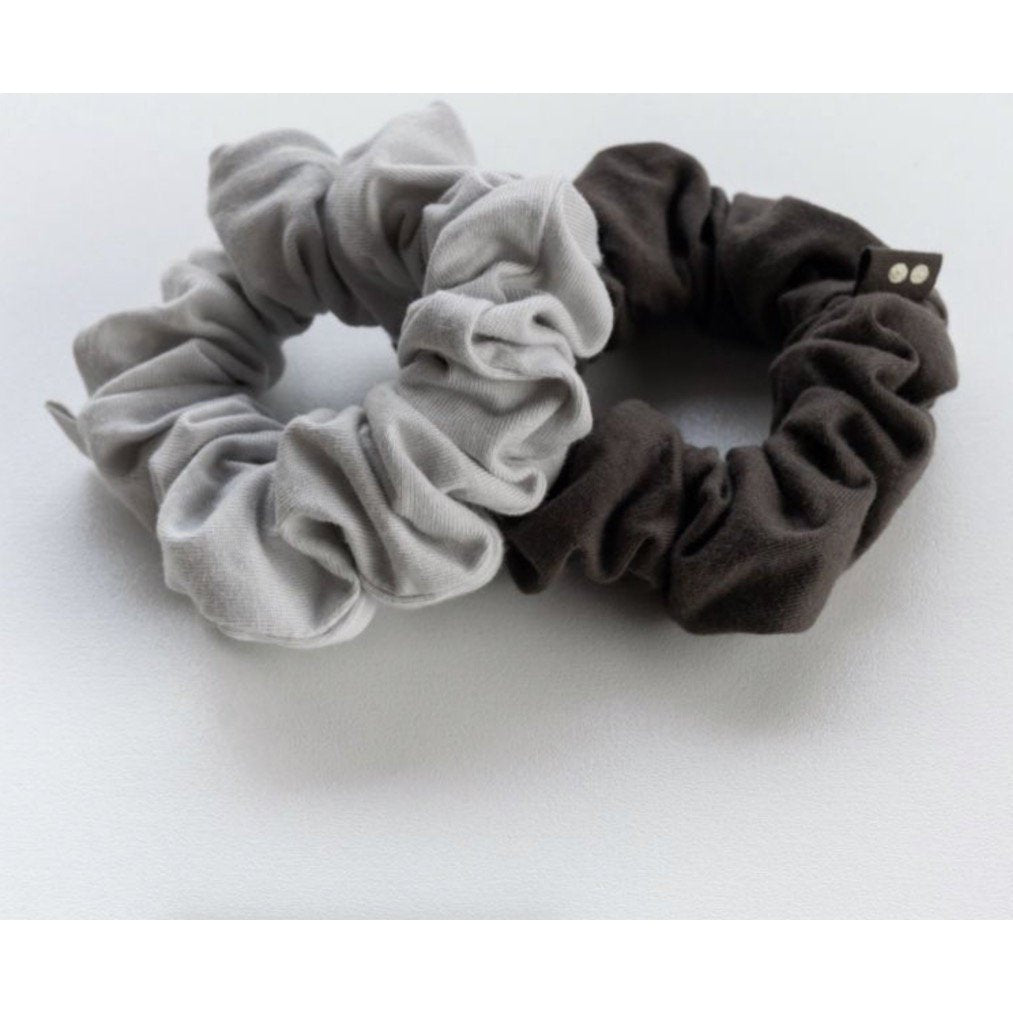 Organic Cotton Scrunchies from KOOSHOO, in Moon Grey and Shadow Black, without Packaging