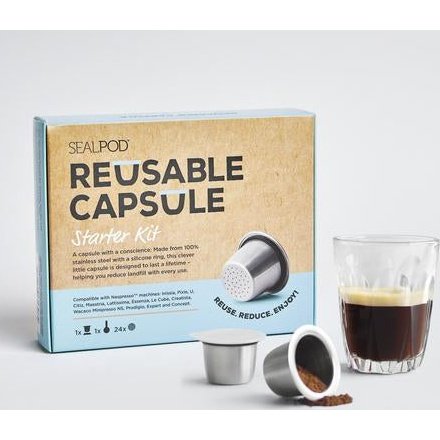 Sealpod Reusable Coffee Capsule Starter Pack Showing Packaging and Contents