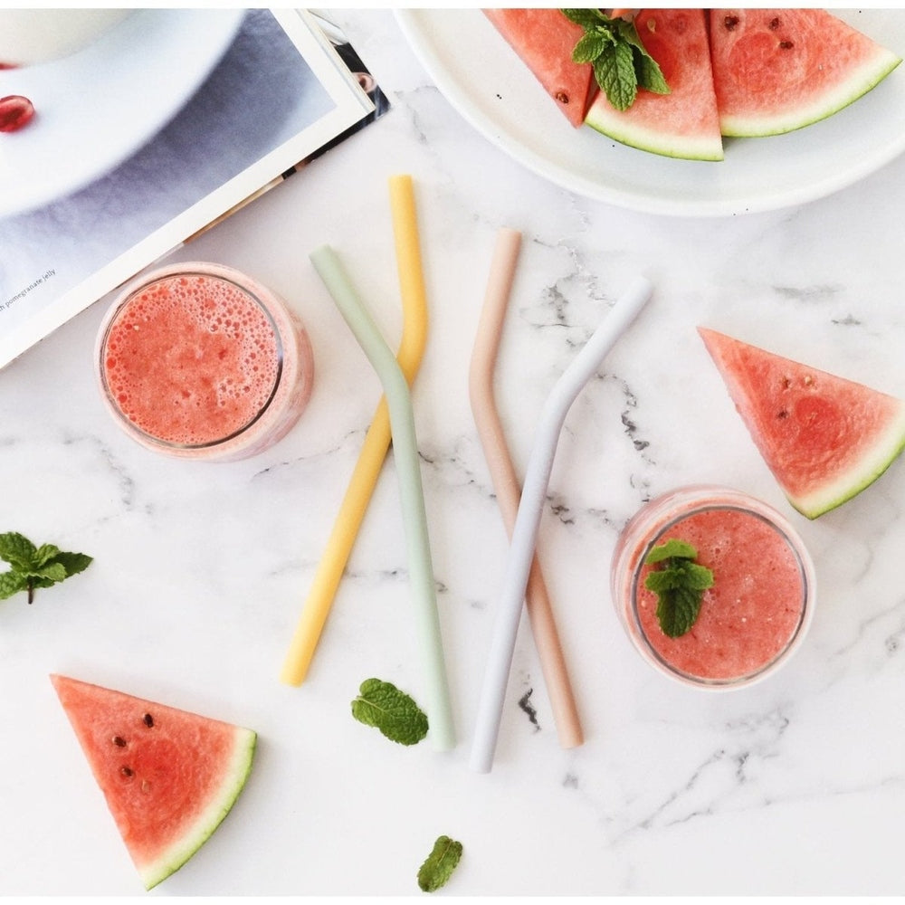 Silicone Straw Bent with Brush, 4 pack