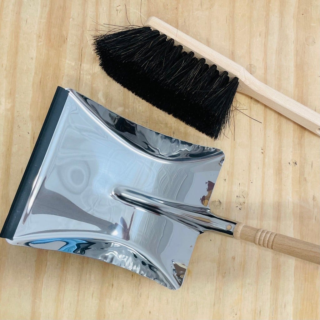 Stainless Steel Dust Pan with Arenga Fibre Dust Brush