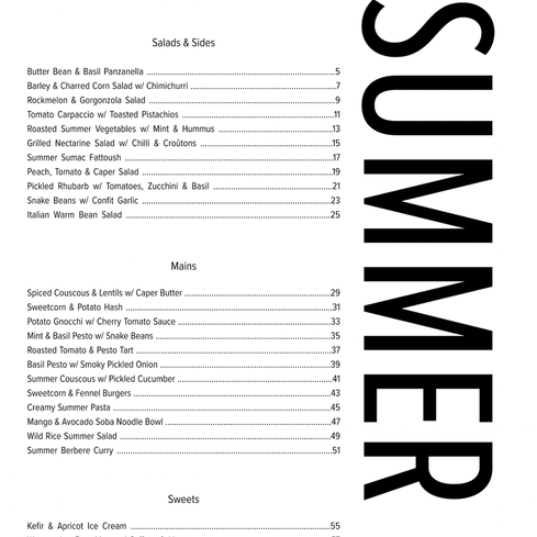 Contents page for Summer recipes from Seasoned by Casey Lister