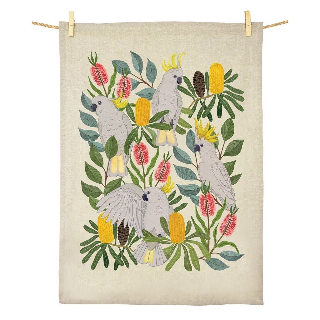 Earth Greetings 100% Organic Cotton Tea Towels - Aussie Squawkers.