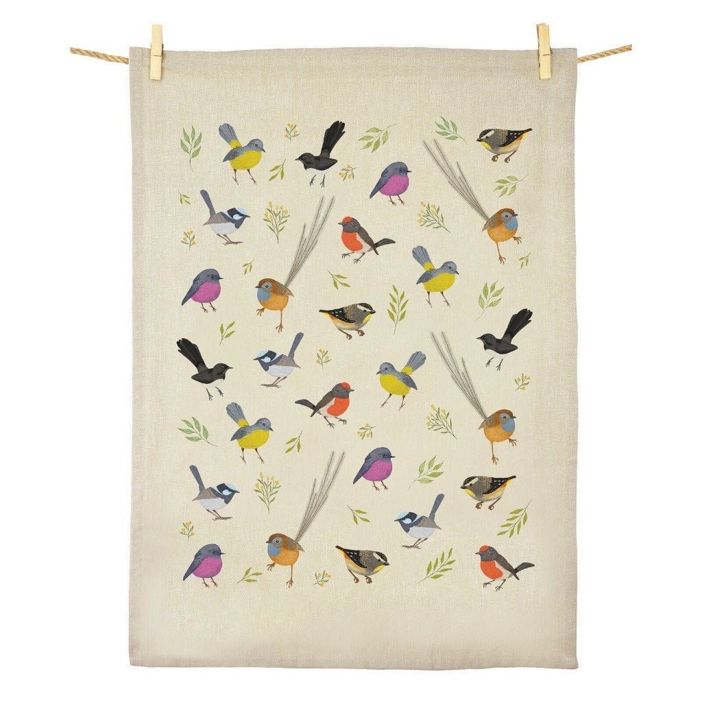 Earth Greetings 100% Organic Cotton Tea Towels - Little Birdies.