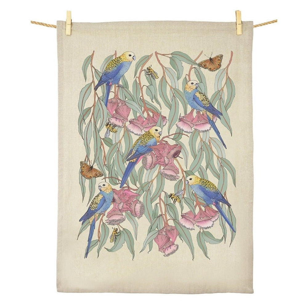 Earth Greetings 100% Organic Cotton Tea Towels - Rosella Amongst the Mallee.