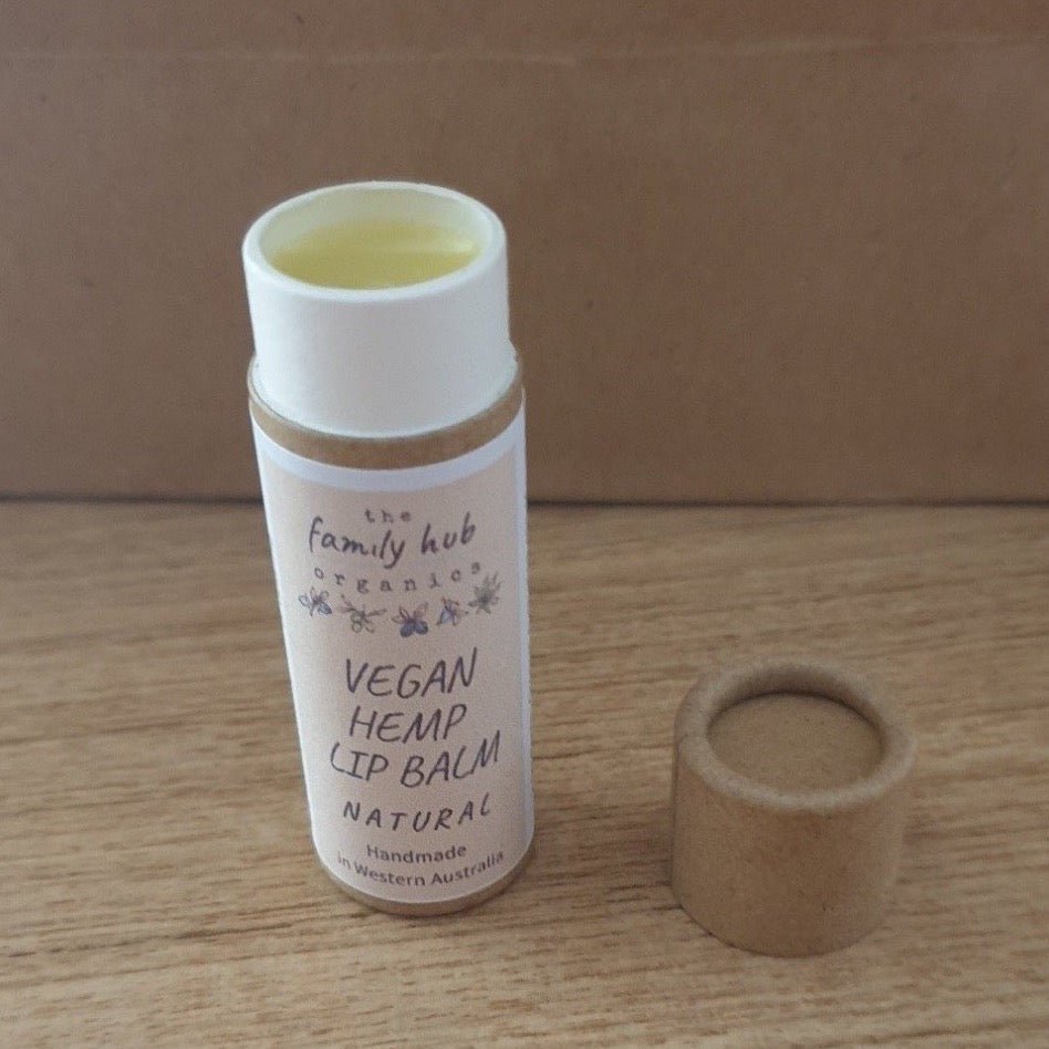 An Uncapped Tube of Vegan Hemp Lip Balm in Natural