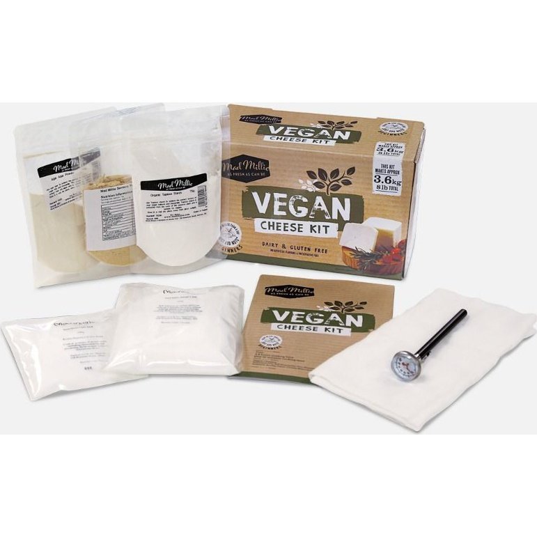 The Vegan Cheese Kit from Mad Millie, Showing Contents and Original Packaging